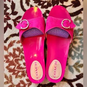 Coach Women's Pink Suede Adjustable Strap Clogs Slide Sandals